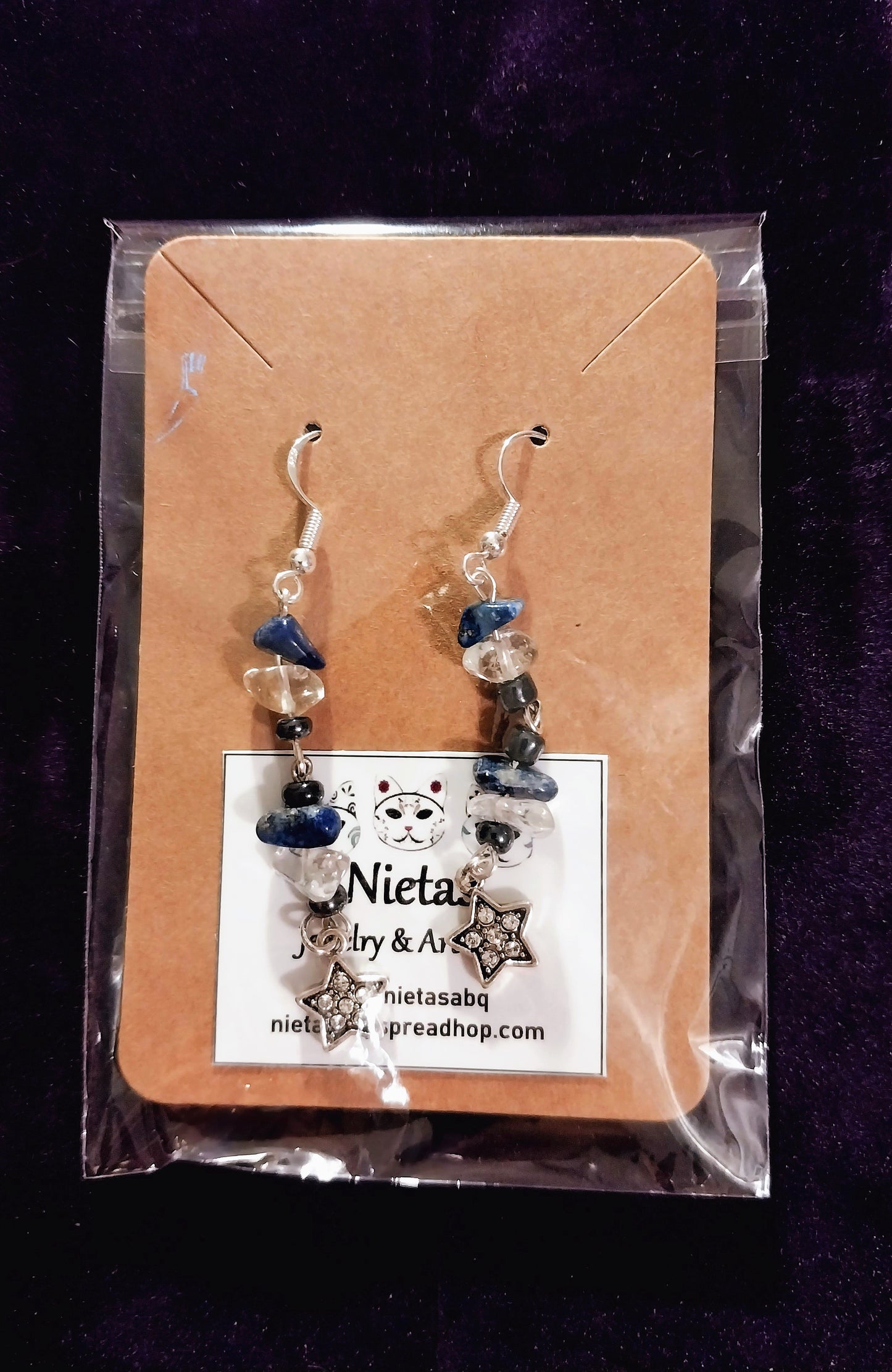 Star Earrings With Clear Quartz and Lapis Lazuli