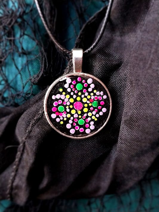 Hand-painted Flower Necklace Infused With Selenite & Blacklight Sensitive