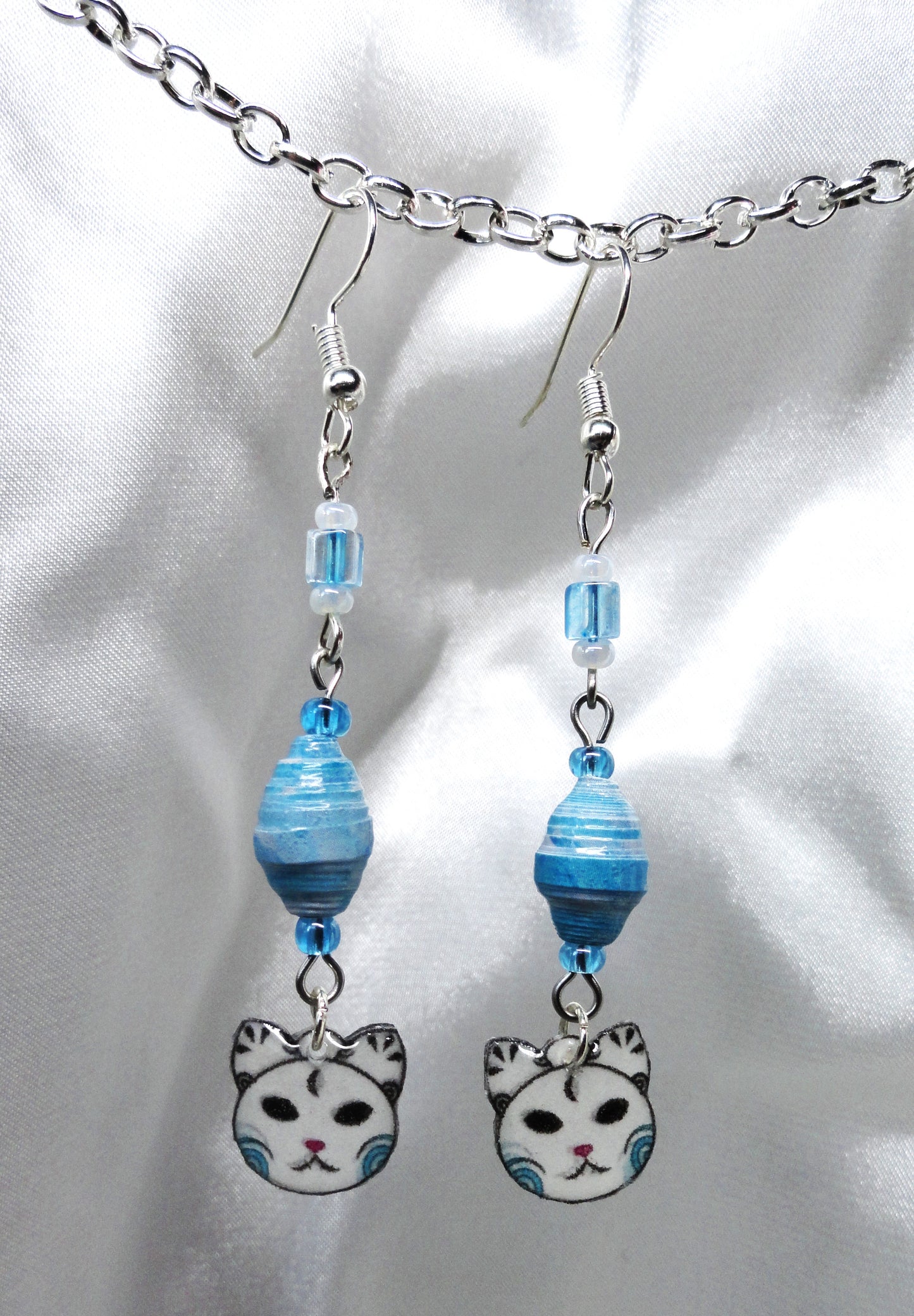 Nietas Cat Logo Earrings With Black Handmade Paper Beads