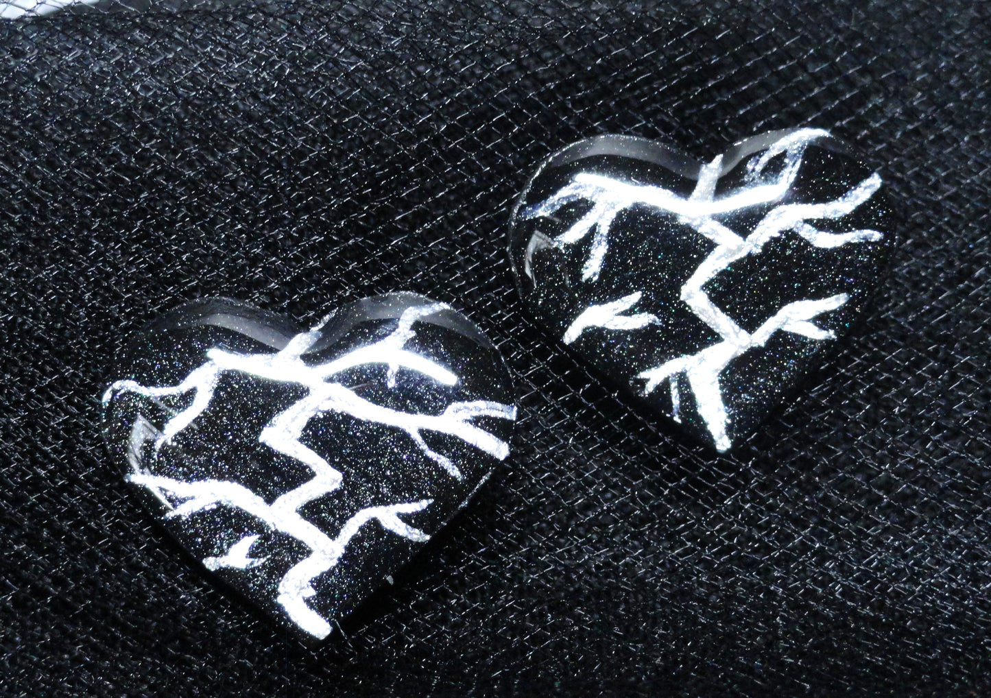 Black & Silver Broken Heart Stud Earrings