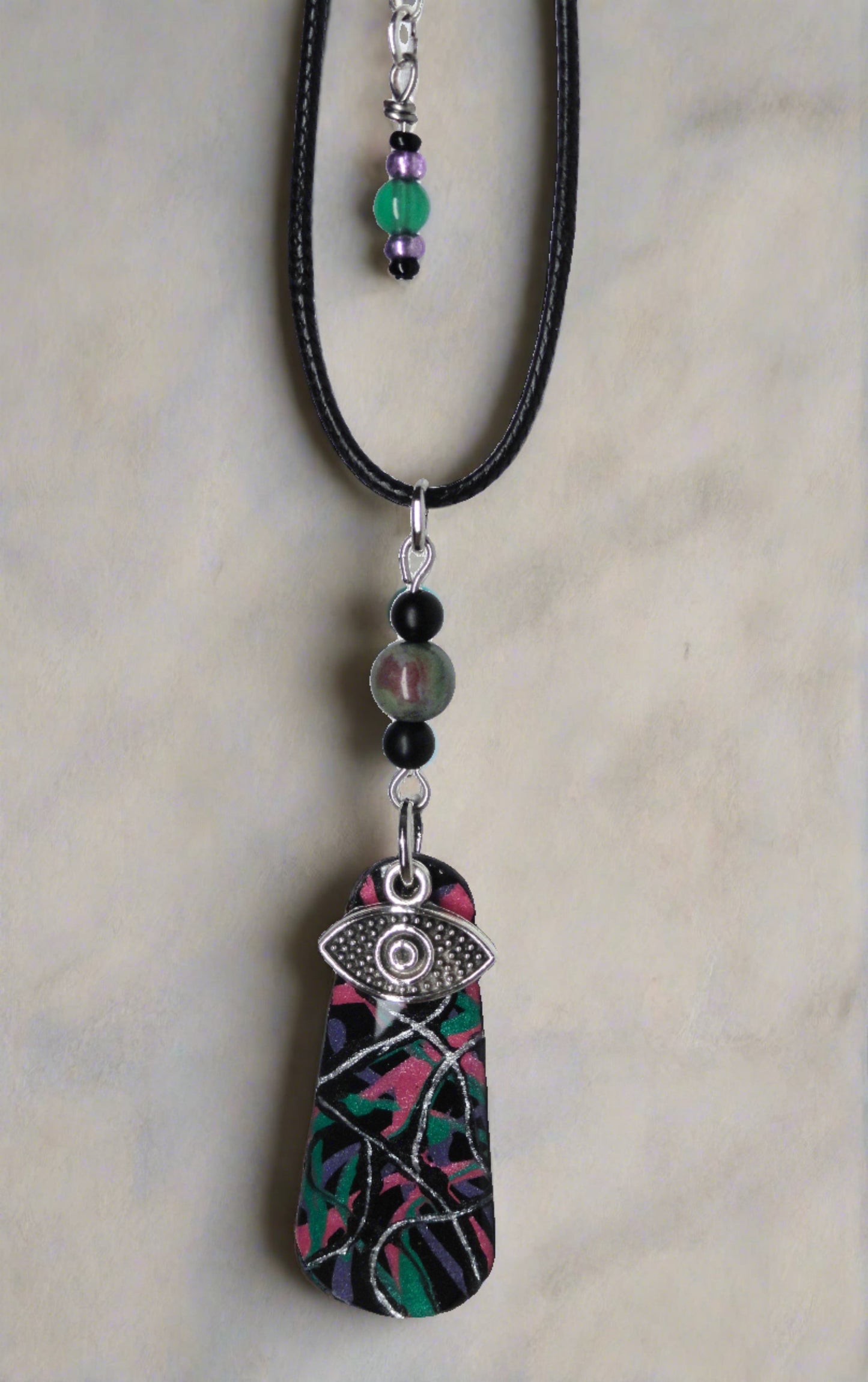 Hand-painted Evil Eye Necklace Infused With Selenite Crystal