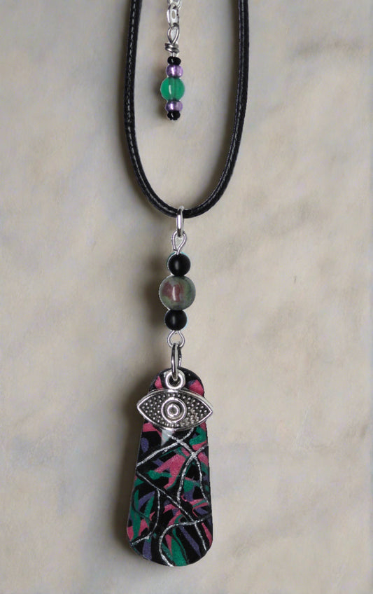 Hand-painted Evil Eye Necklace Infused With Selenite Crystal