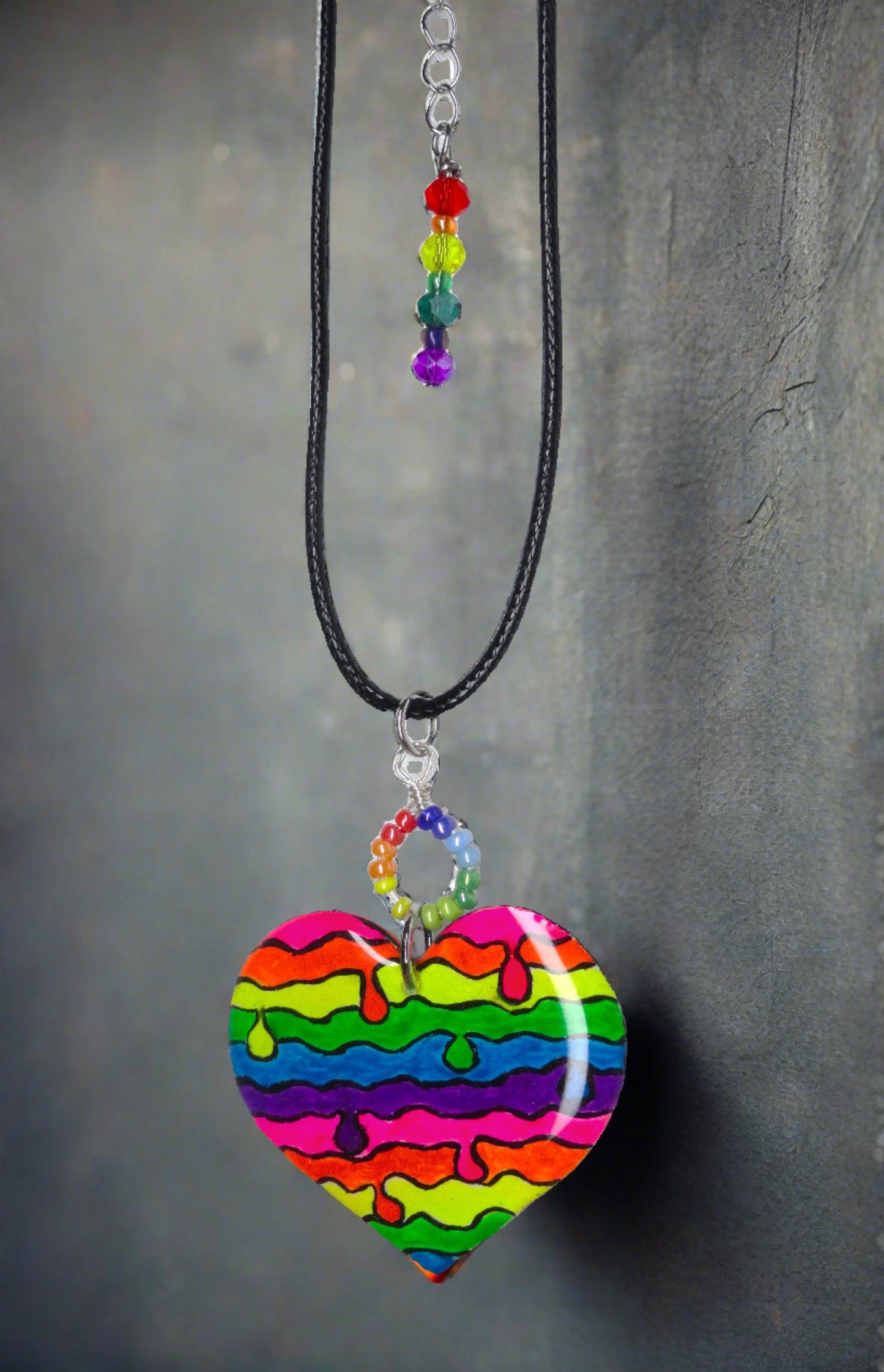 Hand-painted Dripping Love Rainbow Heart Necklace