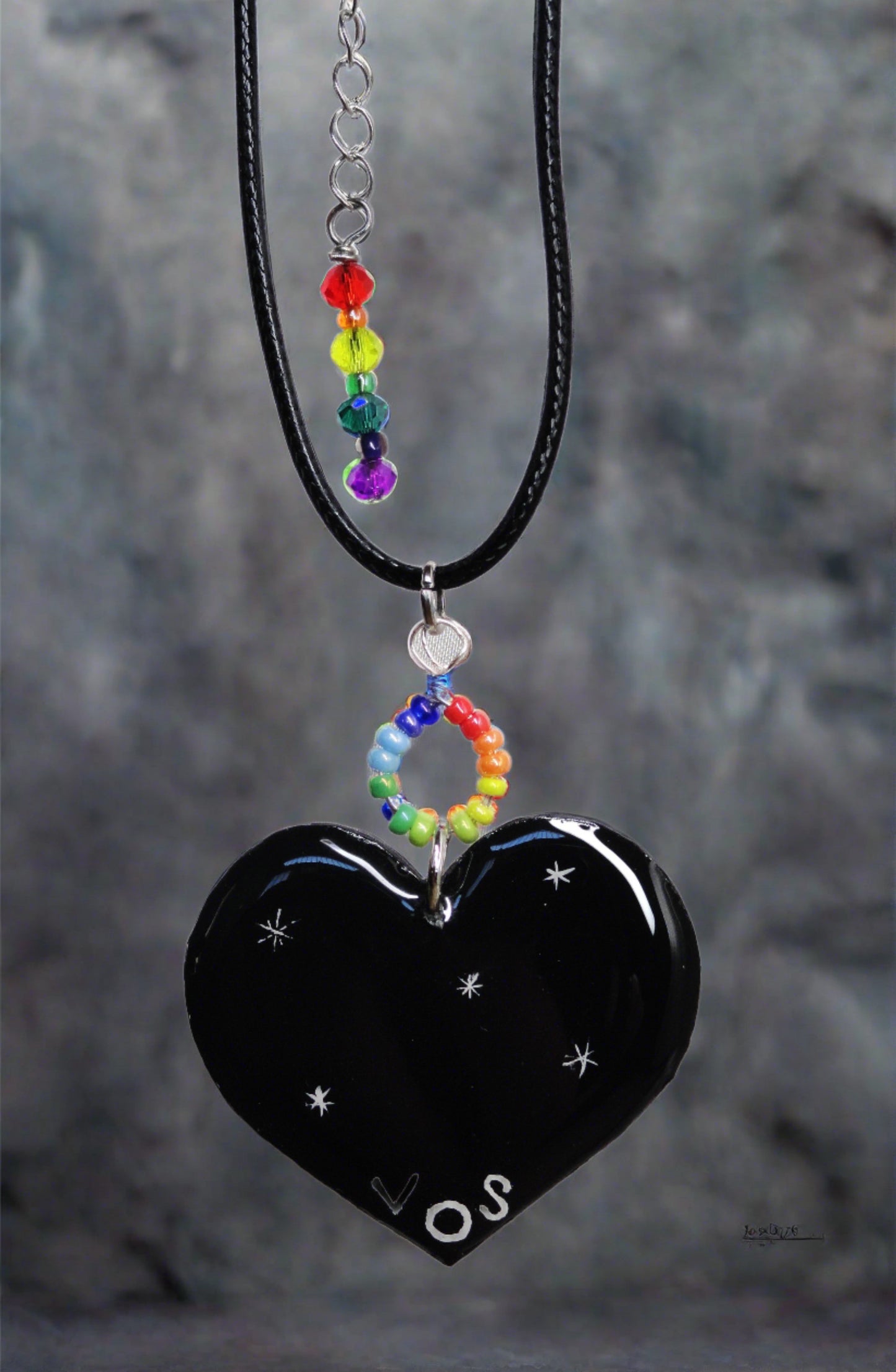 Hand-painted Dripping Love Rainbow Heart Necklace