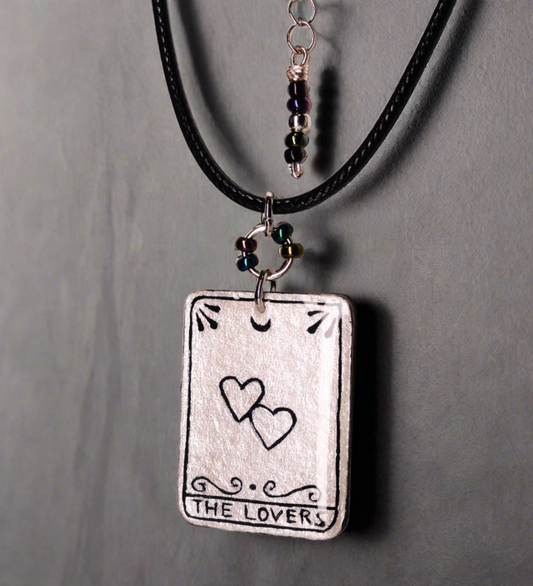 Hand-painted Lovers Tarot Card Necklace