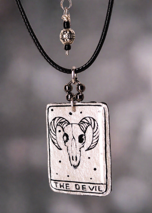 Hand-painted The Devil Tarot Card Necklace