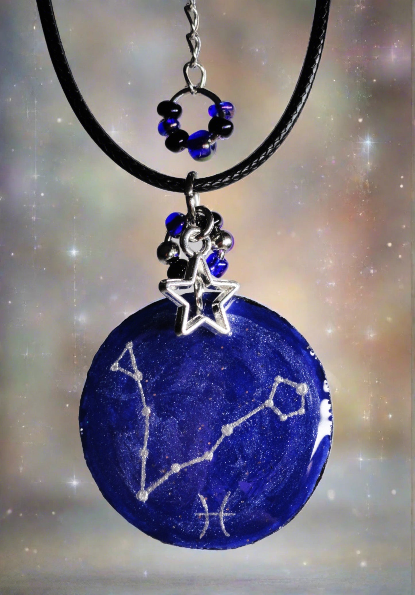 Hand-painted Pisces Astrological Star Necklace