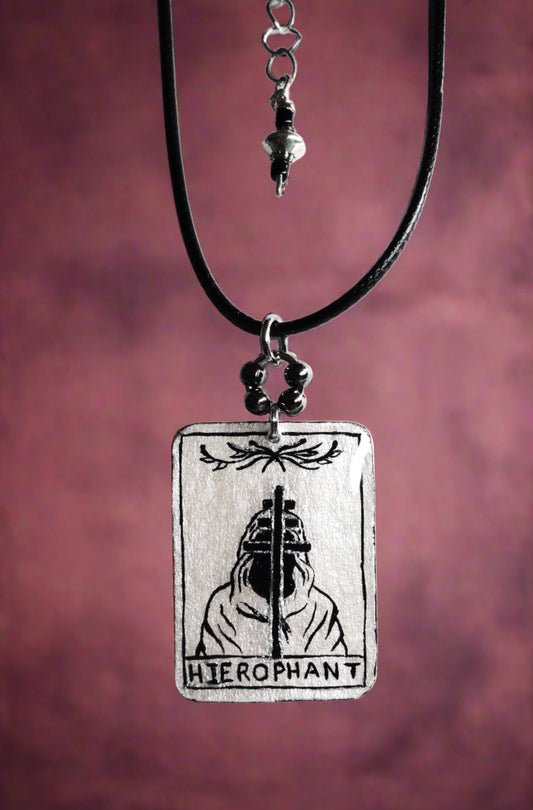Hand-painted Hierophant Tarot Card Necklace