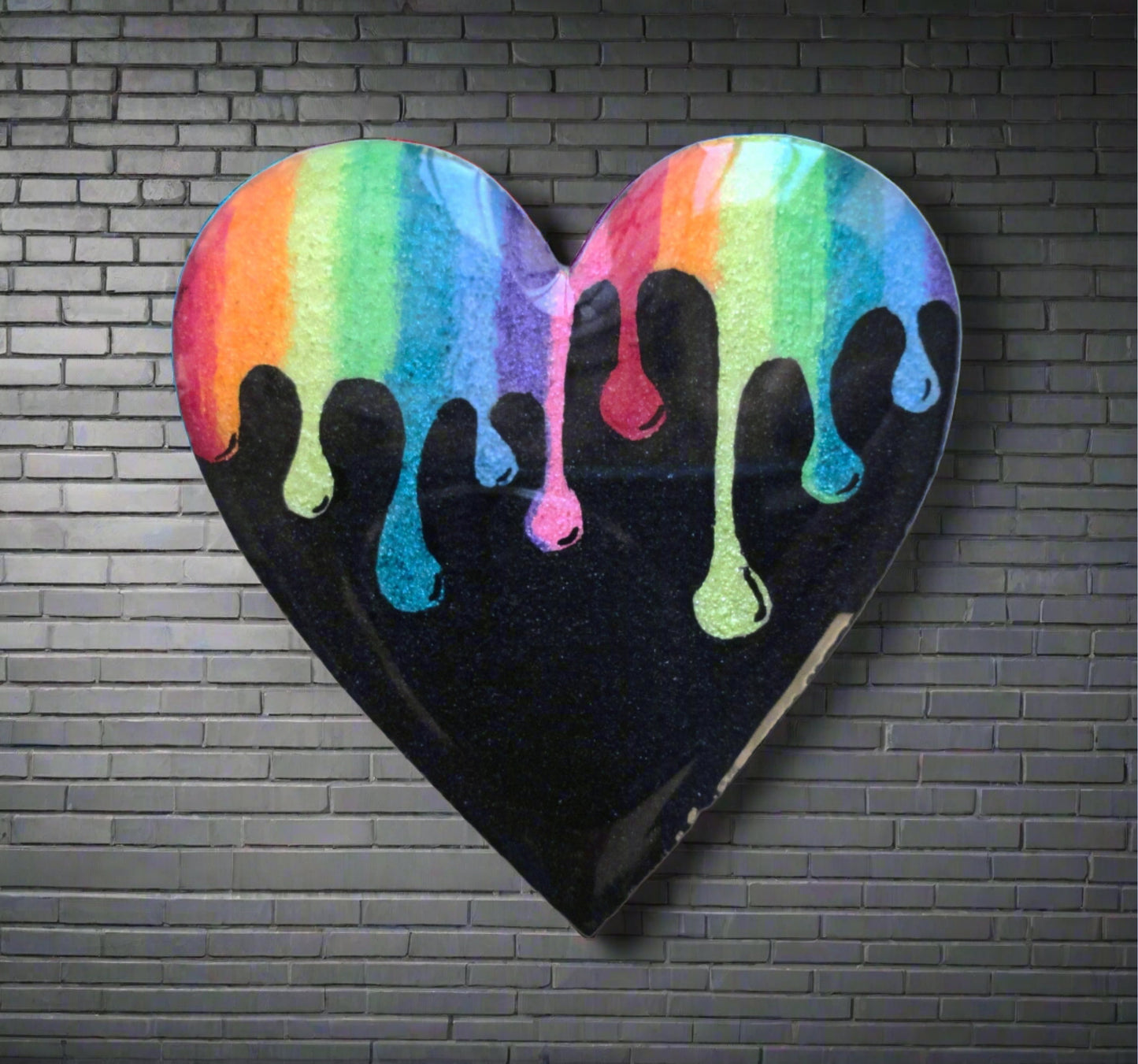 Hand-painted Wood and Resin Rainbow Heart Magnets
