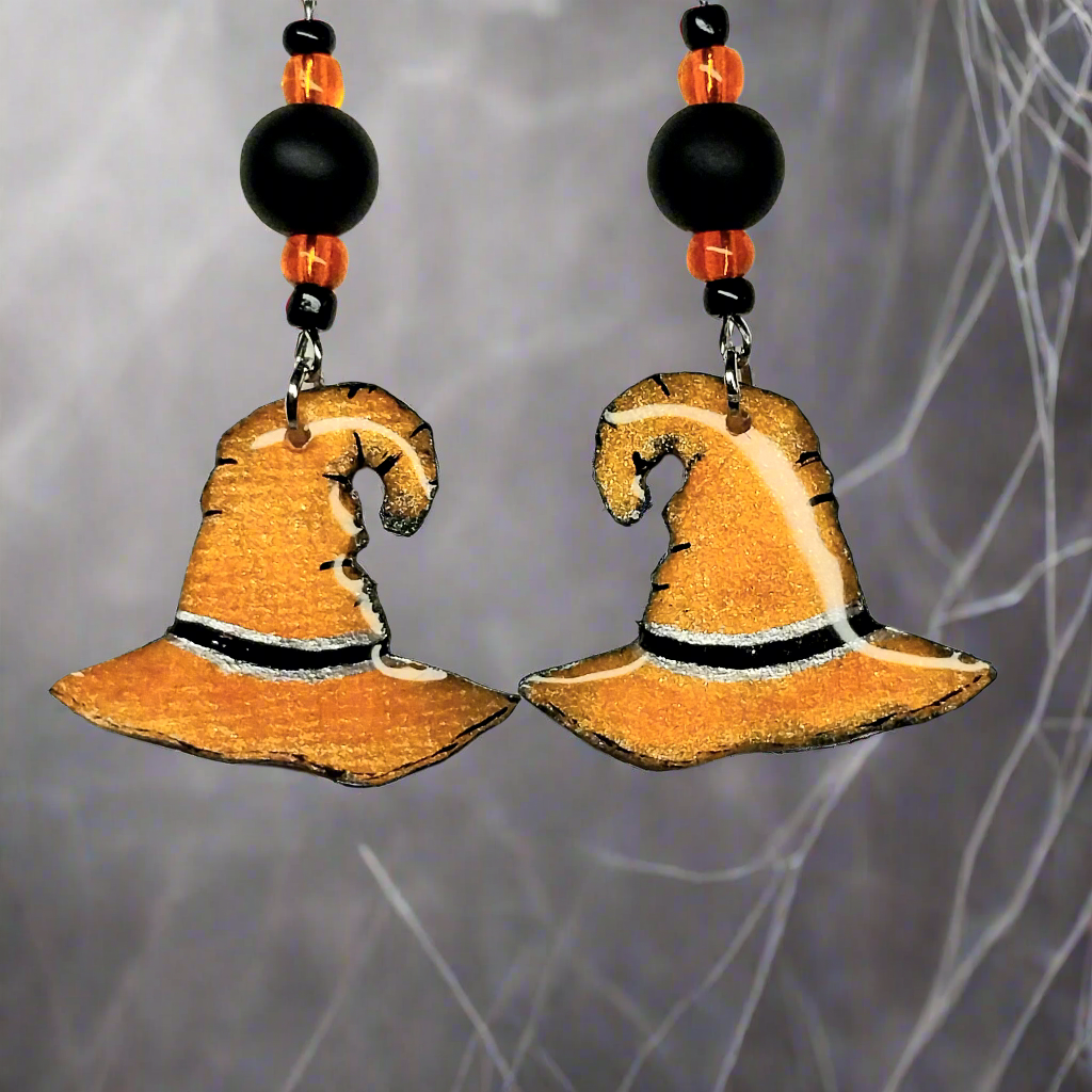Handmade Orange Witch Hat Earrings With Carnelian Beads