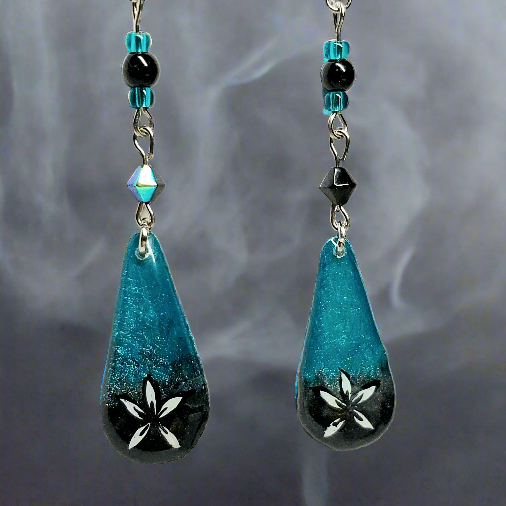 Little Blue Boo Hand-painted Ghost Earrings With Glass Beads
