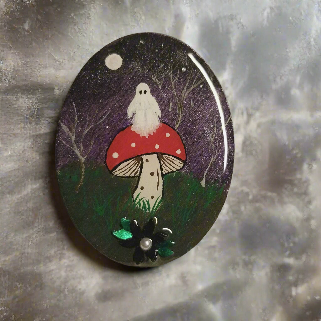 Hand-painted Wood and Resin Oval Ghost Magnet