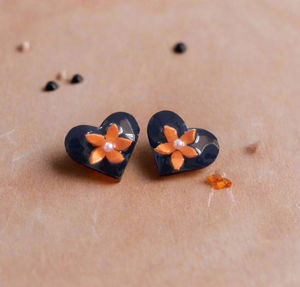 Flower Heart Stud Earrings