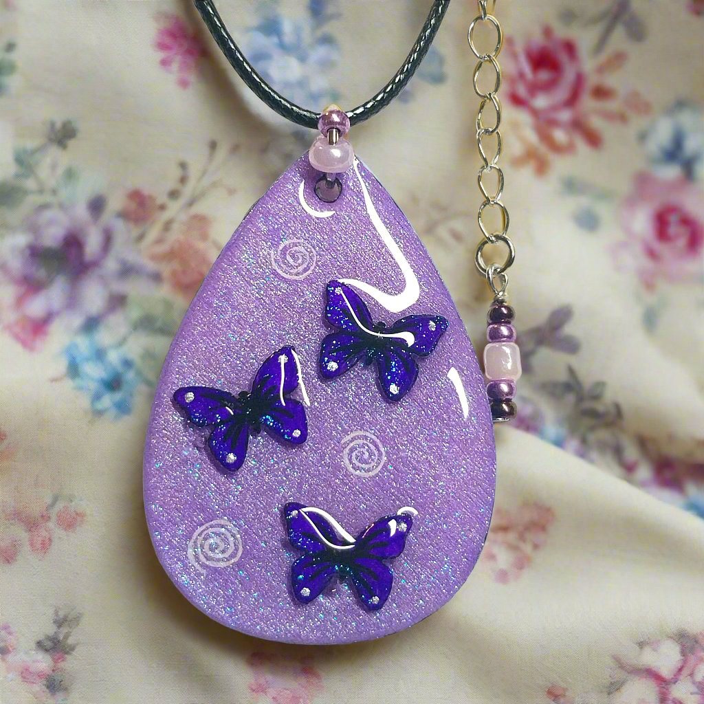 Hand-painted Spring Butterflies Necklace