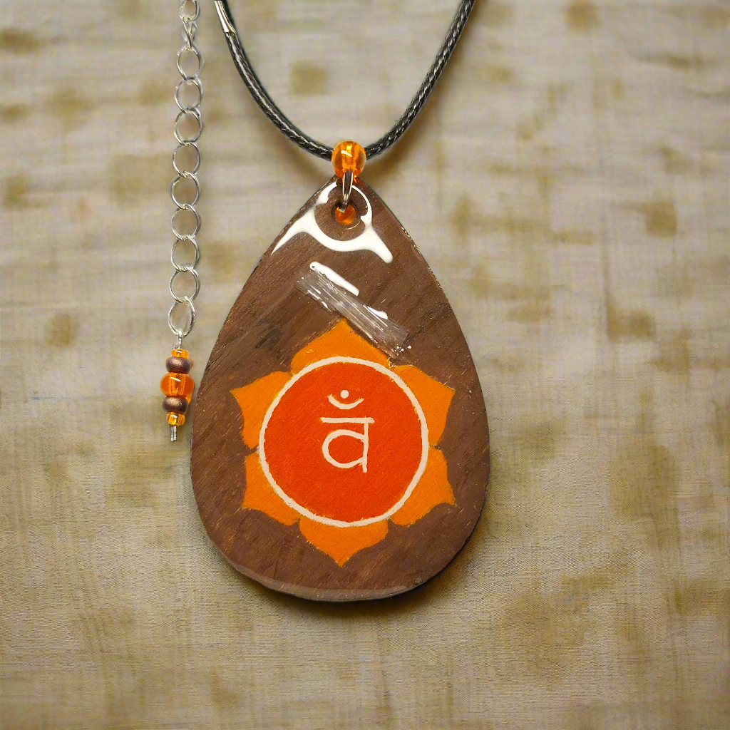 Hand-painted Sacral Chakra Necklace Infused With Selenite Crystal