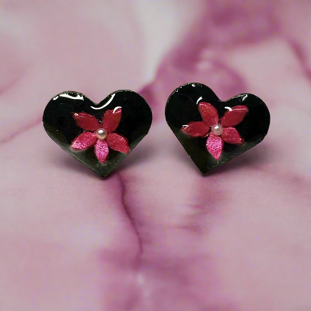 Flower Heart Stud Earrings