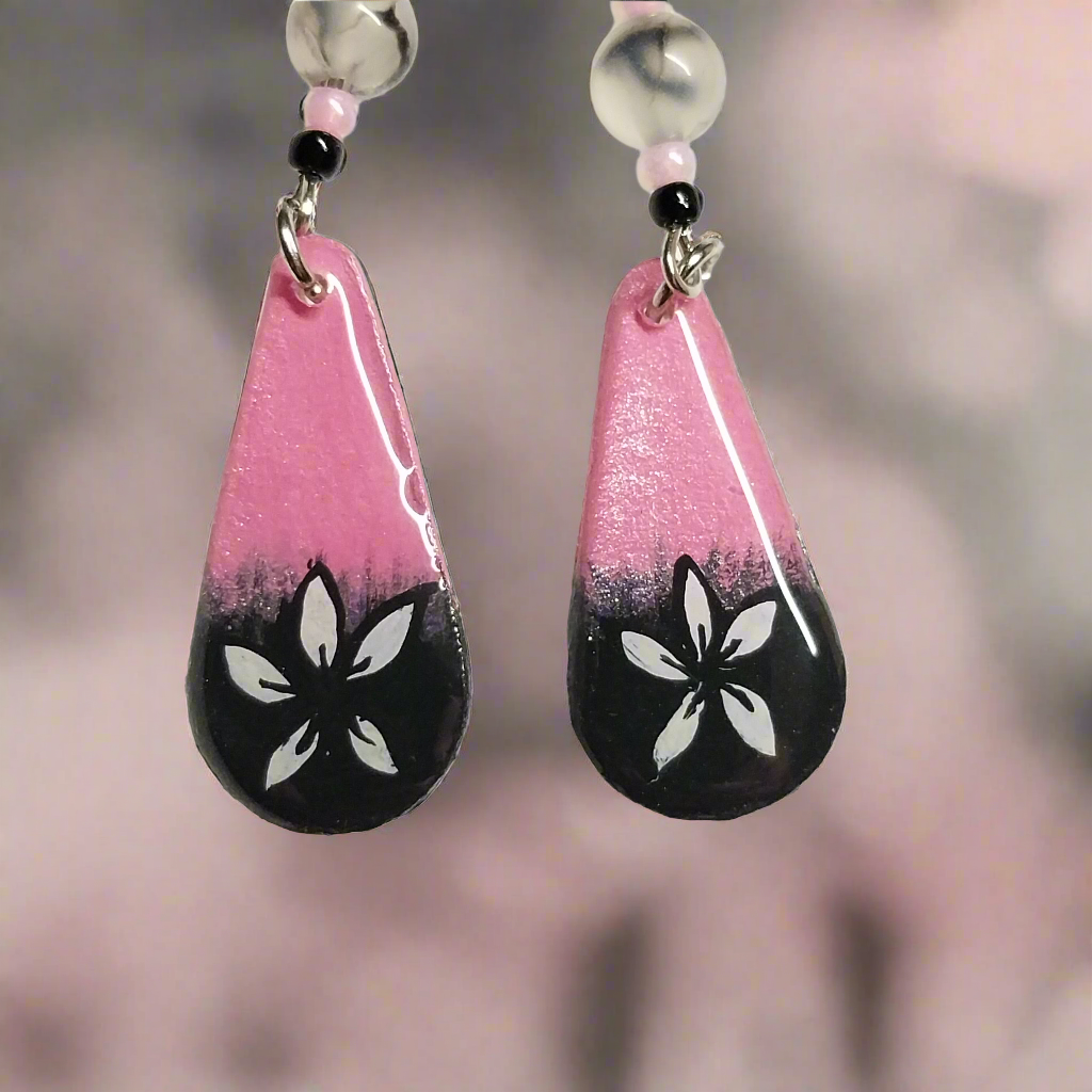 Pinky Boo Hand-painted Ghost Earrings With Dragon Vein Agate Beads