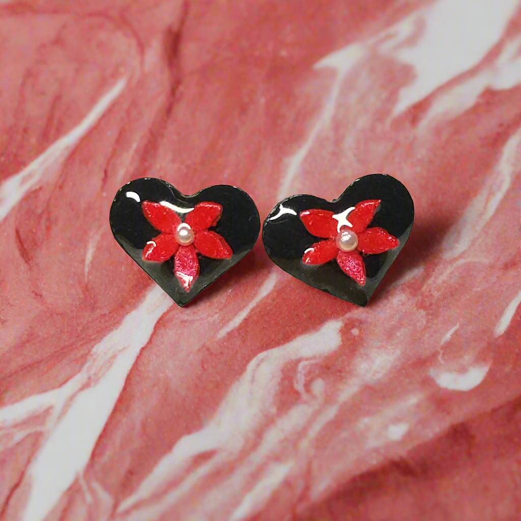 Flower Heart Stud Earrings