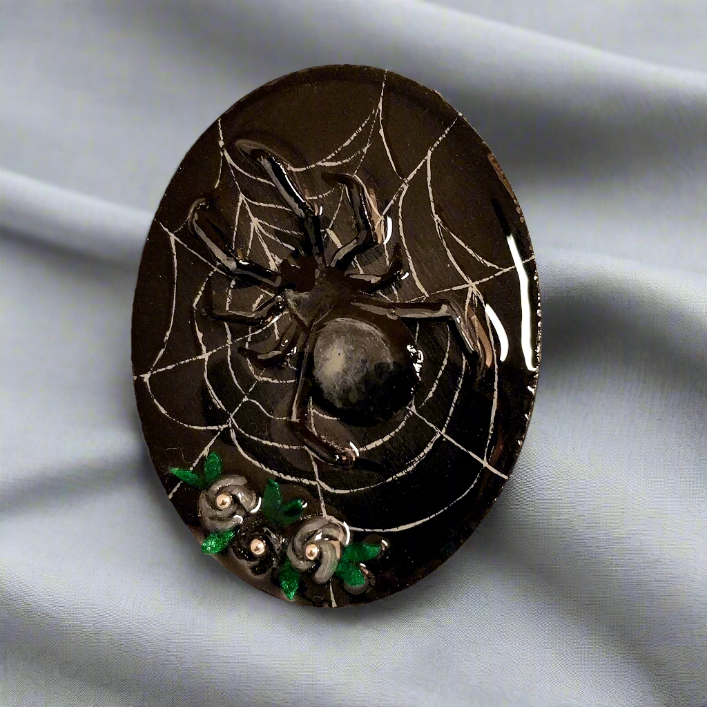 Handmade Black Widow Spider Brooch Pin