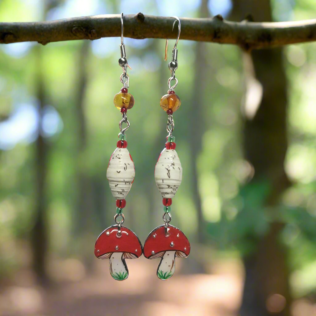 Back to Nature Mushroom Earrings With Genuine Amber