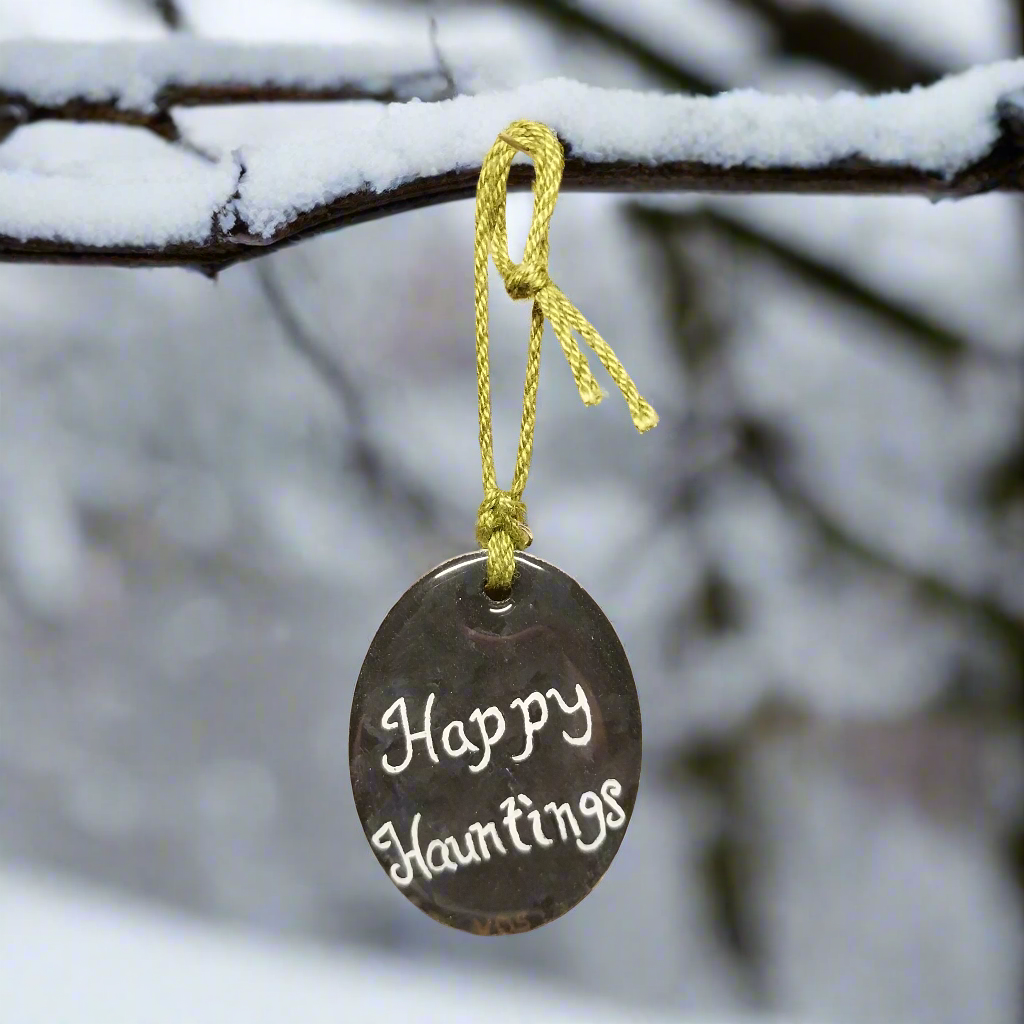 Hand-painted Happy Hauntings Christmas Ghost Ornament