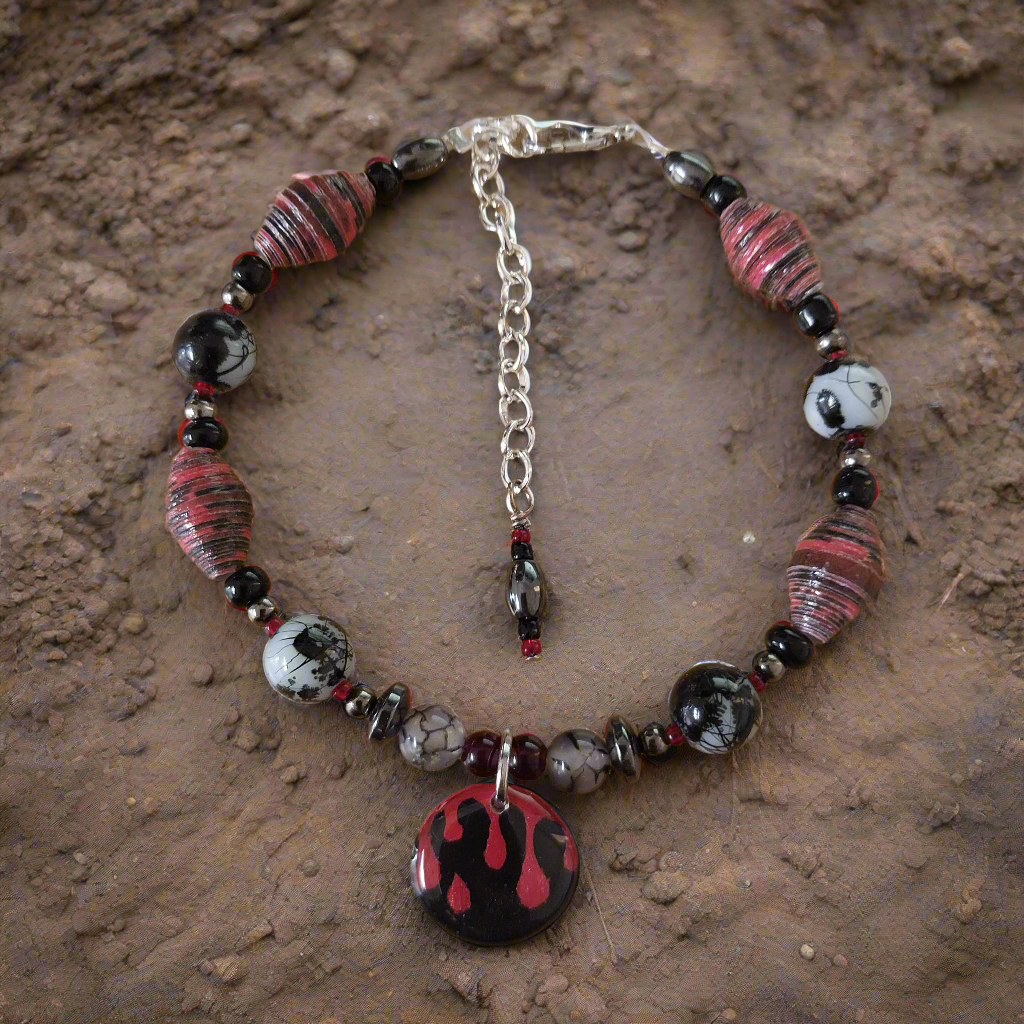 Adjustable Dripping Blood Bracelet With Handmade Paper Beads and Glass Beads