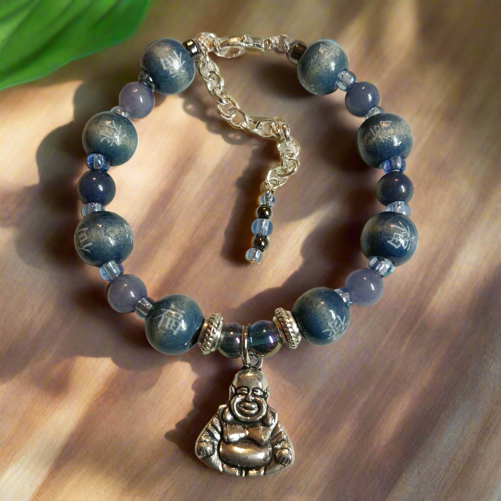 Adjustable Buddha Bracelet With Wooden Beads and Glass Beads