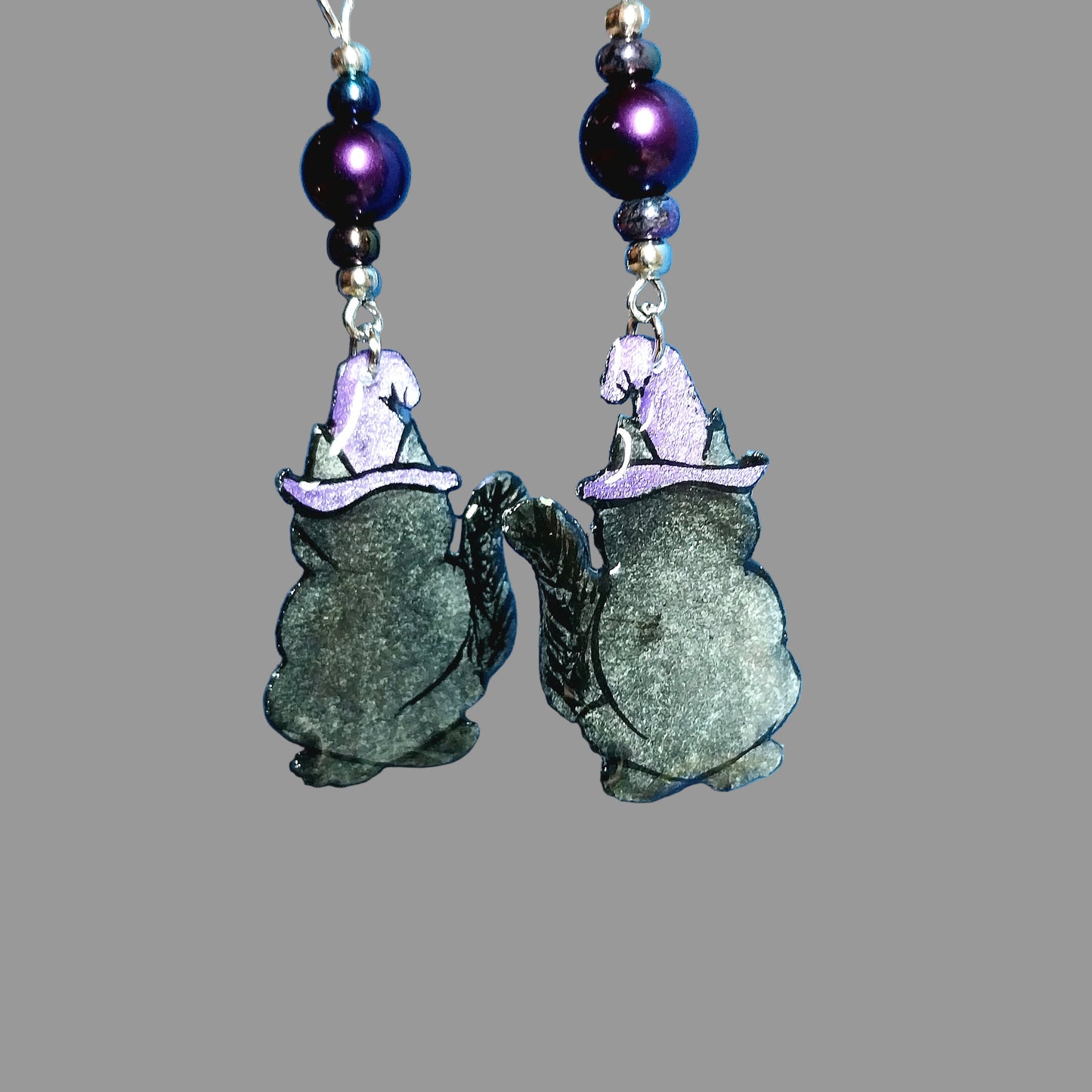 Handmade Witchy Cat With Purple Glass Beads