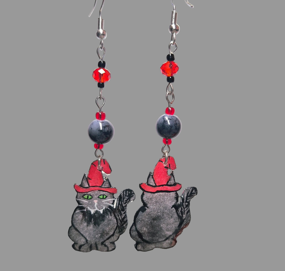Handmade Witchy Cat With Red Glass Beads