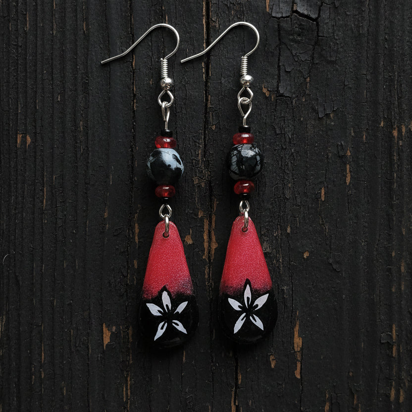 Vampy Boo Hand-painted Ghost Earrings With Glass Beads