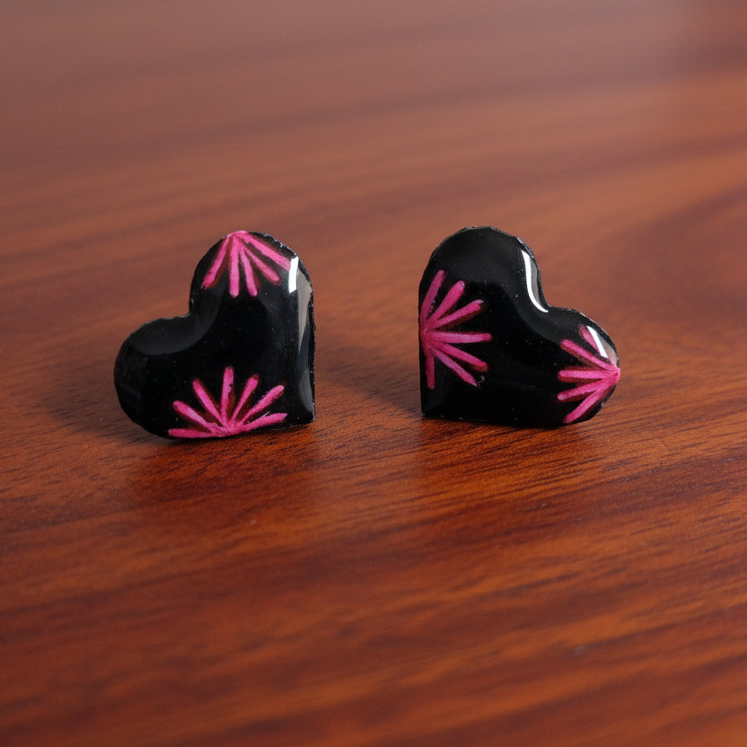 Handmade Starburst Heart Stud Earrings