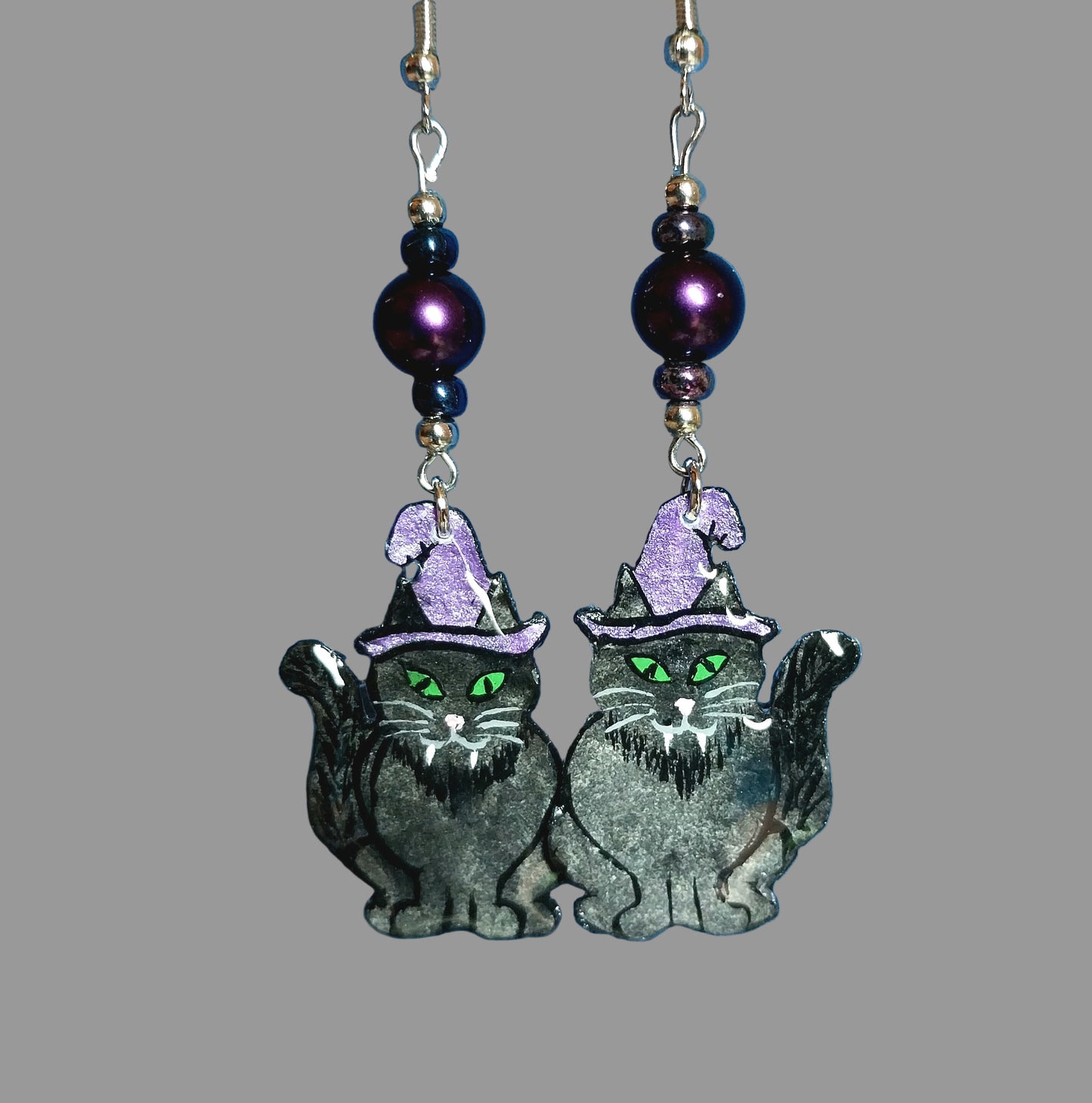 Handmade Witchy Cat With Purple Glass Beads
