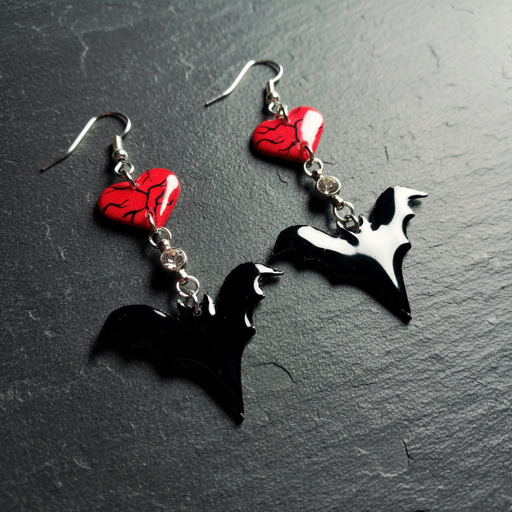 Handmade Red Bat Romance Earrings