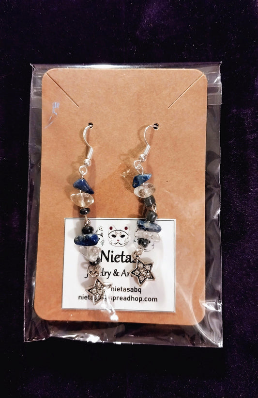 Star Earrings With Clear Quartz and Lapis Lazuli