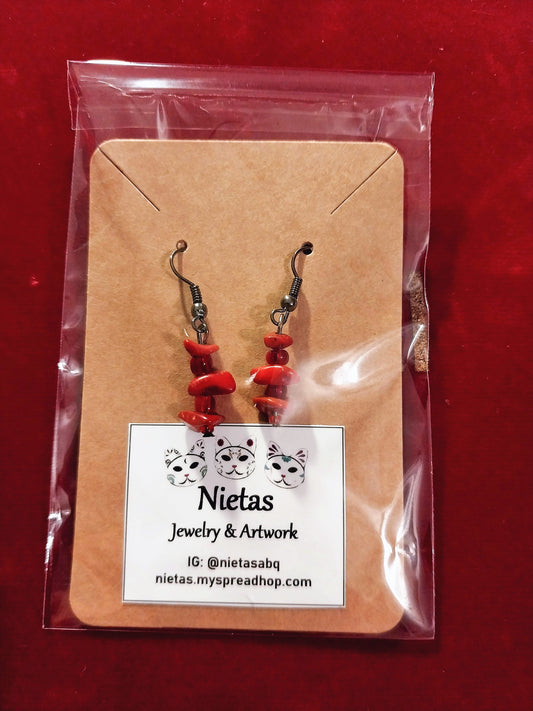 Red Chip Stone Earrings