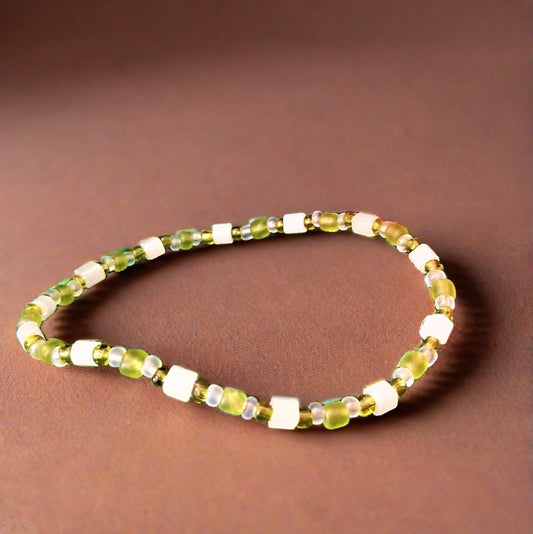 Bracelet With Delicate Shades of Green Glass Beads