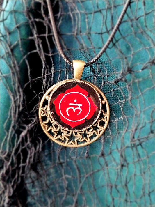 Hand-painted Root Chakra Necklace Infused With Selenite Crystal