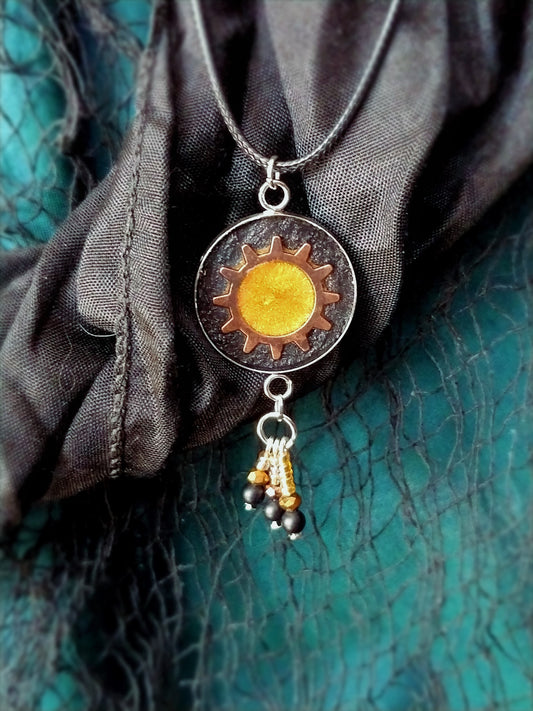 Hand-painted Metal Copper Sun Necklace