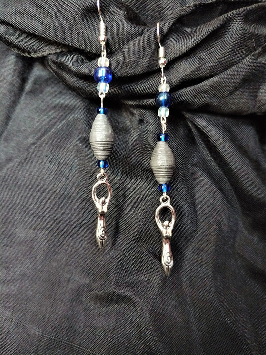 Spiral Goddess Earrings With Grey Handmade Paper Beads