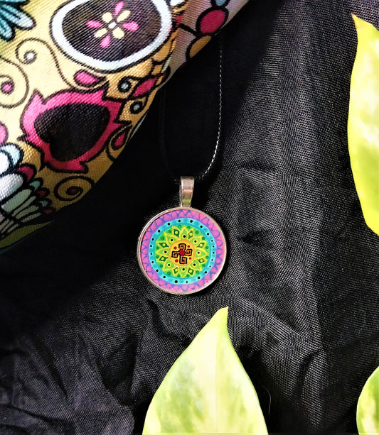 Hand-painted Colorful Mexican Design Necklace