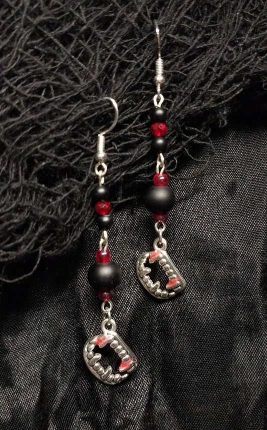 Vampire Earrings With Black and Red Beads