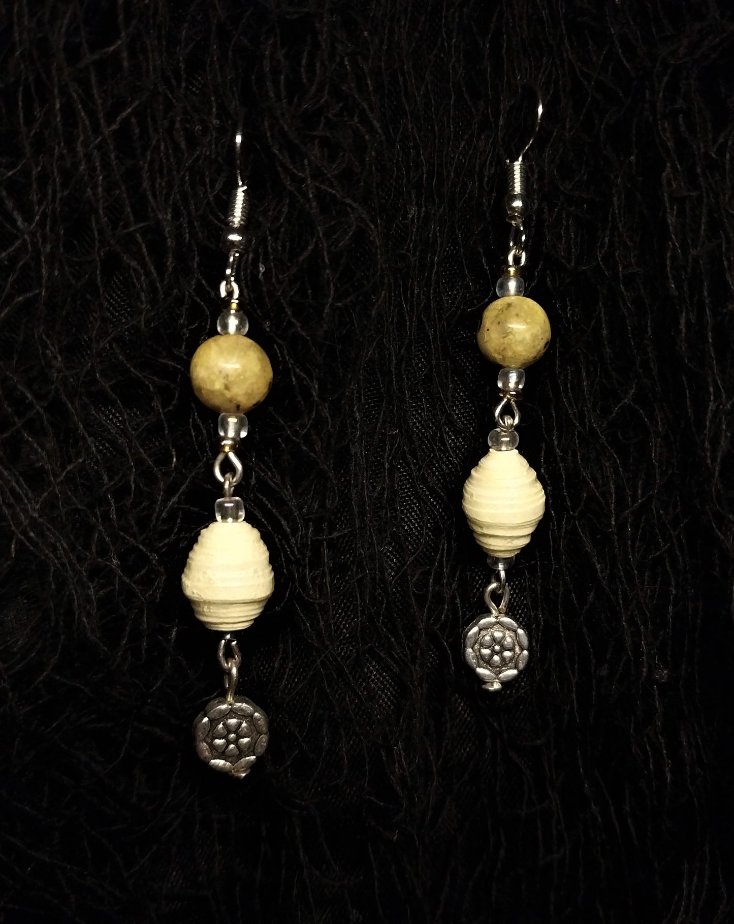 Flower Earrings With Pastel Yellow Handmade Paper Beads