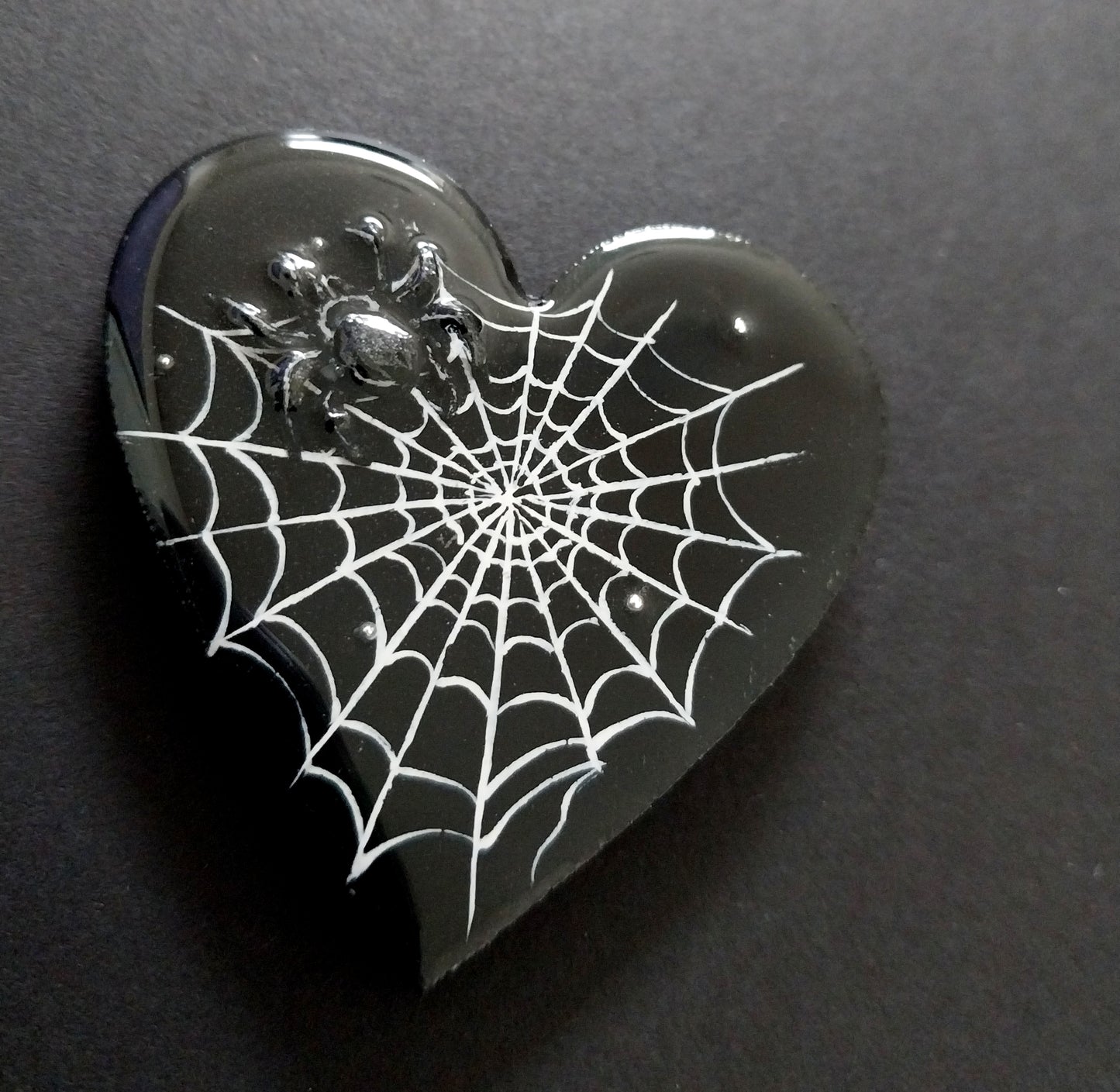 Hand-painted Wood and Resin Spider On Web Heart Magnets In Multiple Colors