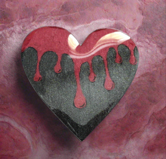 Hand-painted Wood and Resin Dripped Blood Heart Magnet