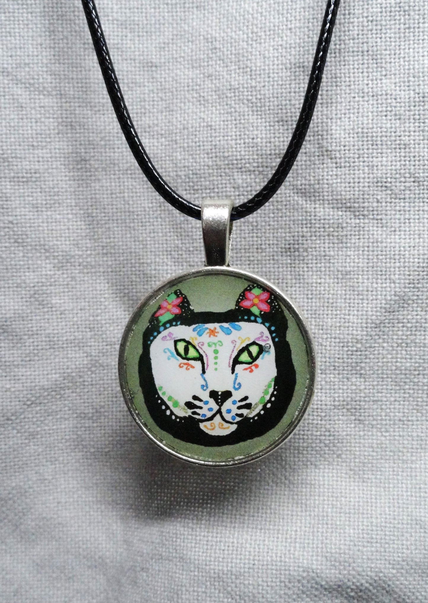 Dia De Los Muertos Skull Cat Necklace