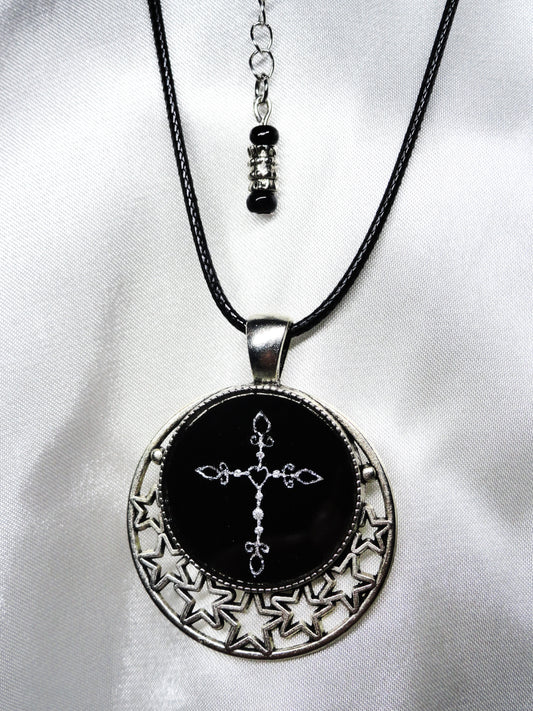 Hand-painted Silver Cross Necklace