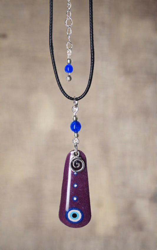 Hand-painted Evil Eye Necklace Infused With Selenite Crystal
