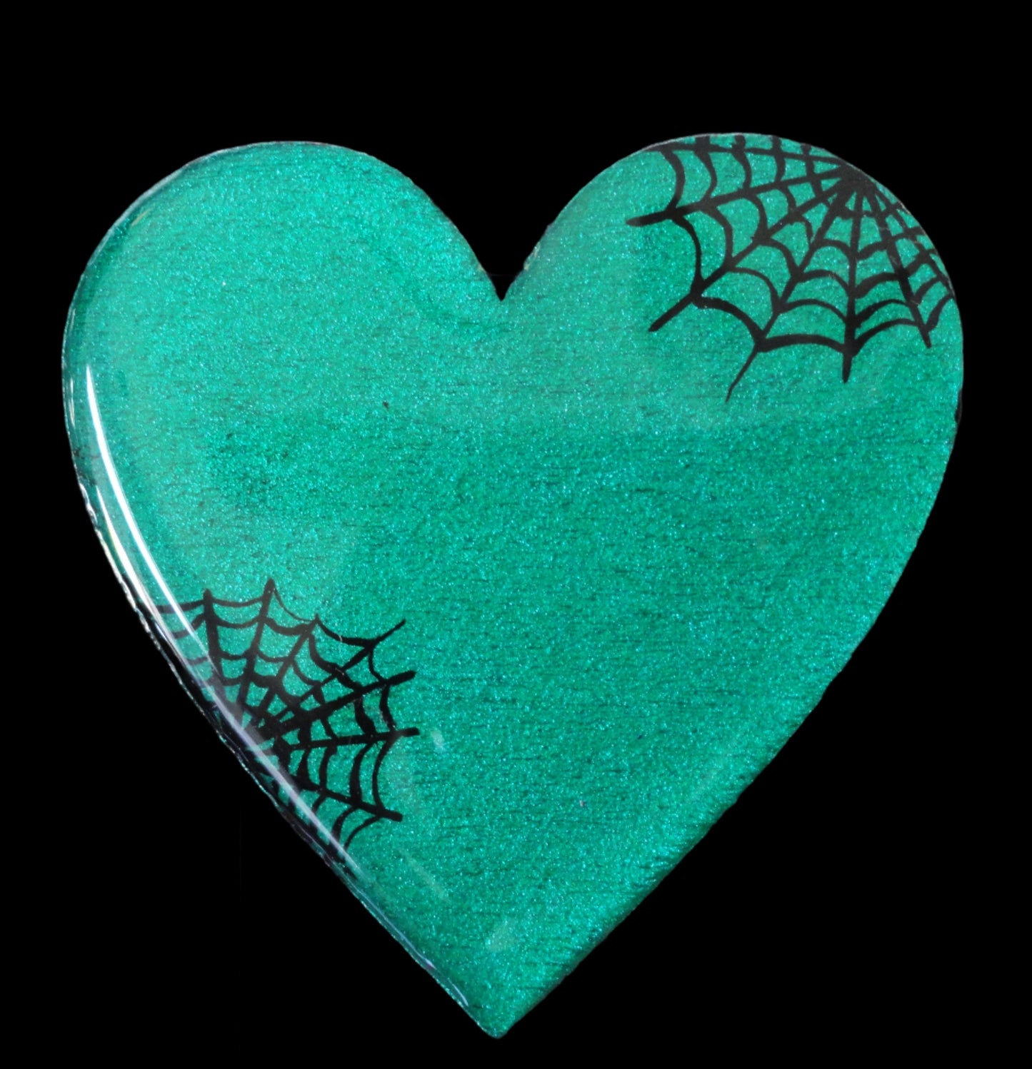 Hand-painted Wood and Resin Spiderweb Heart Magnets In Multiple Colors