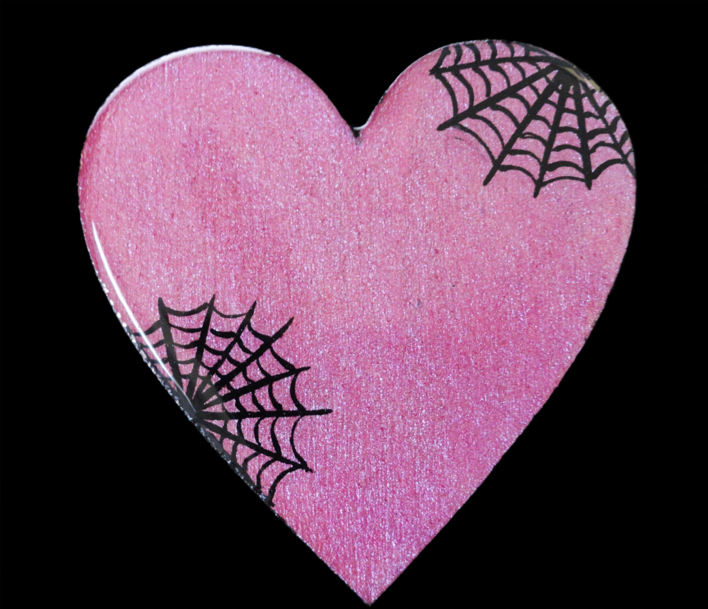 Hand-painted Wood and Resin Spiderweb Heart Magnets In Multiple Colors