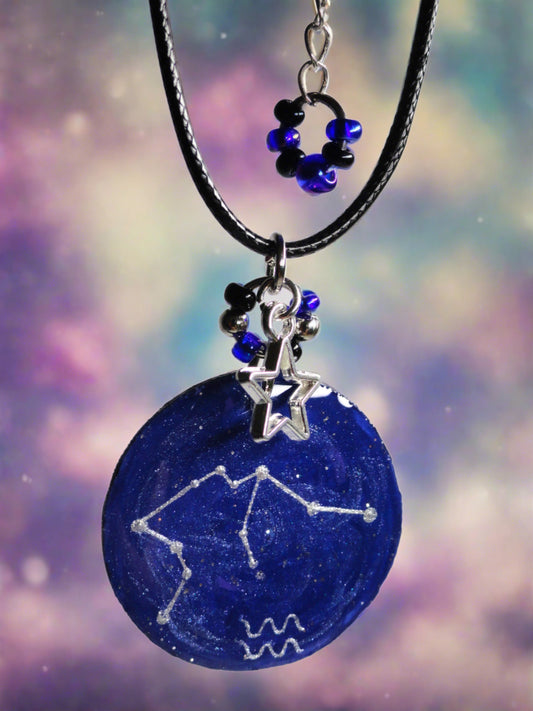 Hand-painted Aquarius Astrological Star Necklace